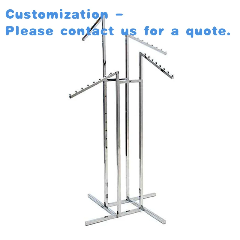 

на заказ.Kainice Индивидуальные 2 прямых рук и 2 наклонных рукавов для розничной торговли одеждой 4-сторонняя вешалка для одежды