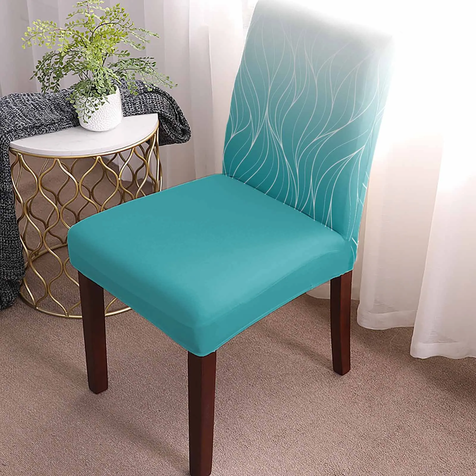 Duck Blue Gradient Line Texture 4/6/8PCS Spandex Elastic Chair Case For Wedding Hotel Banquet Dining Room