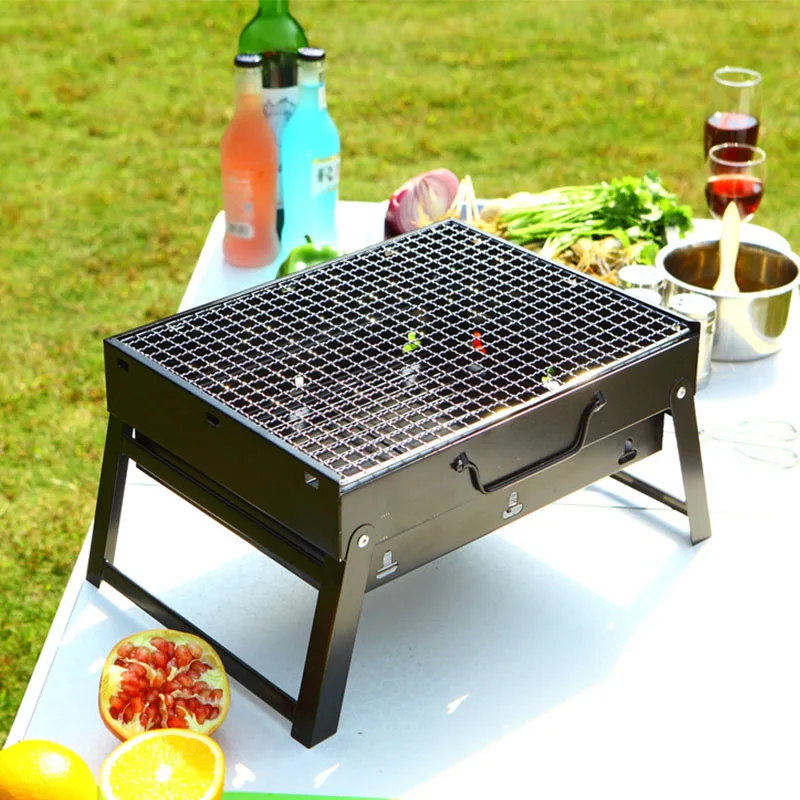 Portable Grill BBQ Charcoal Mini Black Stainless Steel Tool Kit Outdoor Cooking Camping Picnic Beach Camping