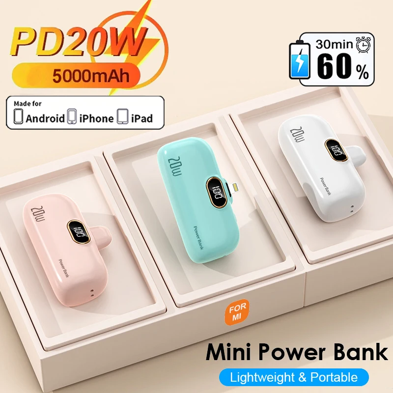 

For Xiaomi Original 5000mAh Powerbank Mini External Spare Battery Portable Charger For iPhone Samsung Fast Charging Power Bank
