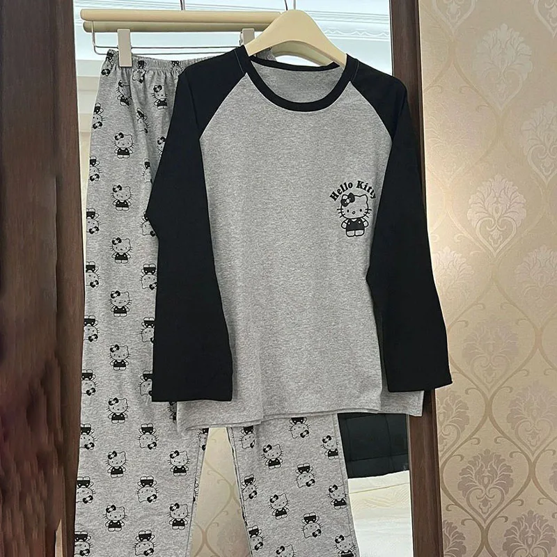 

Милые пижамы с принтом «Hello Kitty» Sanrioed, женский комплект одежды для отдыха с длинными рукавами в стиле аниме, весенне-осенняя мягкая дышащая домашняя одежда