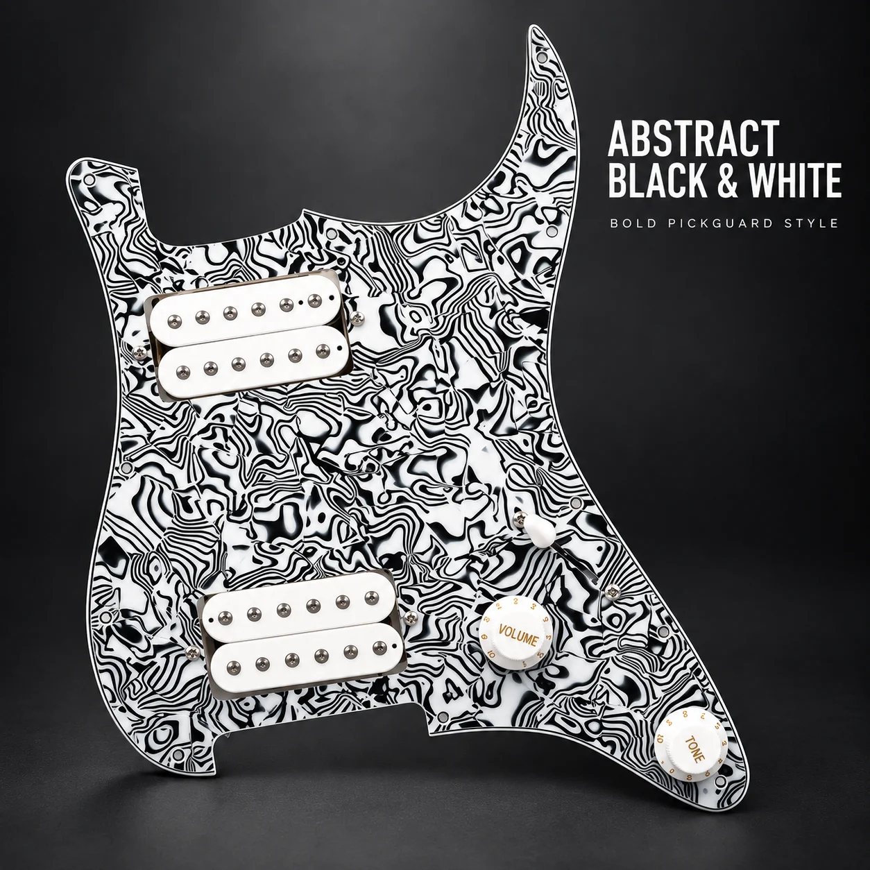HH Prewired Pickguard Assembly for ST/SQ Style Electric Guitar Dual Humbucker 1V1T 3-Way Switch Black White Abstract