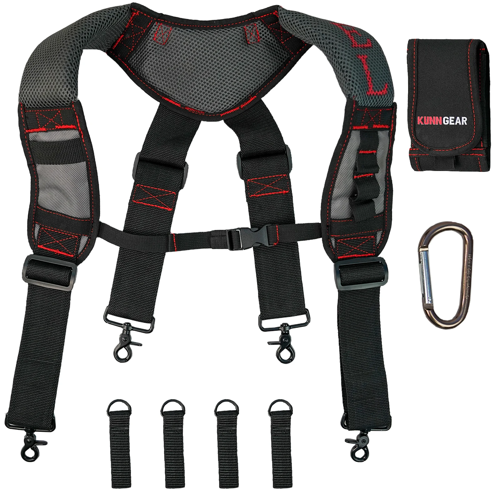 KUNN Tool Belt Suspenders Padded Construction Belt Harness Gel Shoulder Strap with Detachable Phone Holder,4 Tool Belt Loops