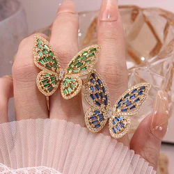 Anillos de mariposa de cristal negro para mujer, joyería de moda, accesorios exagerados para chica gótica de fiesta, novedad