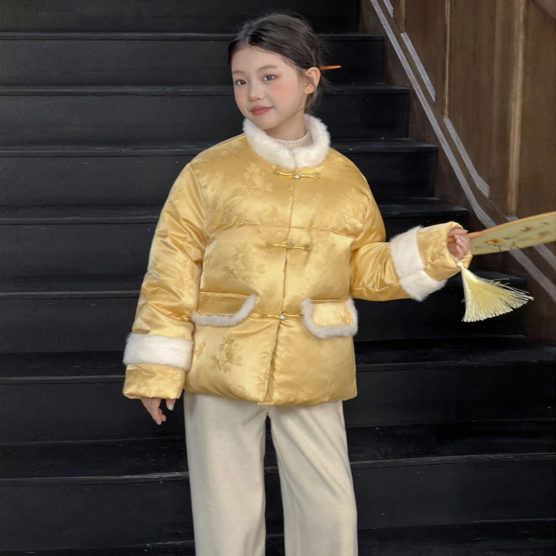 Baumwollgefütterte Jacke für Mädchen im chinesischen Stil, dicker chinesischer Wintermantel mit Froschknöpfen und Blumenstickerei, 2026 neu – Detail 9