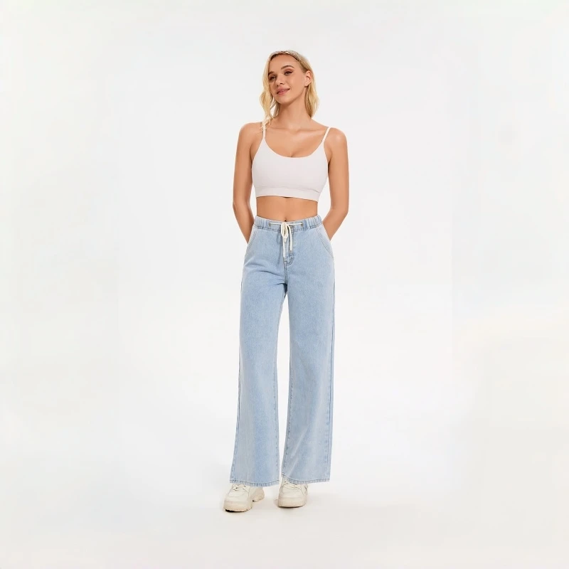 الجينز النساء Y2k الجينز مرونة الخصر واسعة الساق السراويل خمر شارع العليا أزياء عارضة الراحة تمتد الدينيم السراويل #4