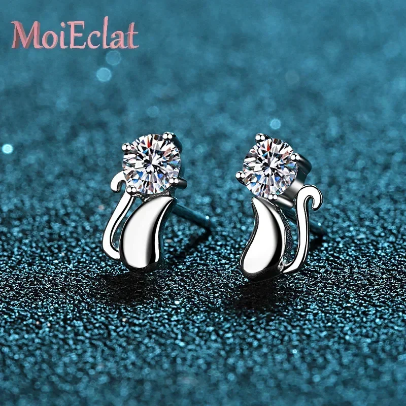 Stylish 0.6ct Moissanite Stud Earrings for Women, Platinum PT950 Cute kitten Ear studs Spring Collection Jewelry Birthday Gifts
