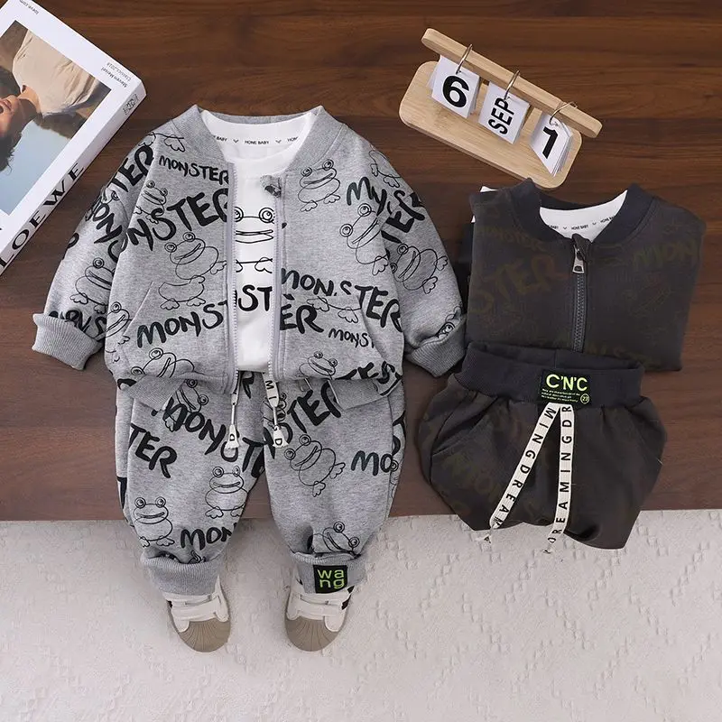 

Boys' Spring and Autumn Set New Style Children's Western Leisure Coat+T-shirt+Pants Three Piece Set
