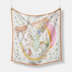 Foulard Carré de Marque avec Motif Girafe, Tigre et Cheval pour Femme, Bandana de Luxe, pour Sauna, Hijab, 53cm, 2024