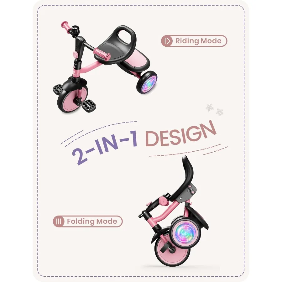 دراجة ثلاثية العجلات للأطفال بإضاءة ملونة للأعمار من 18 شهرًا إلى 5 سنوات، دراجة للأطفال الصغار مع جرس، دراجة ثلاثية العجلات للأطفال، هدية للأطفال من سن 2 إلى 5 سنوات، #4