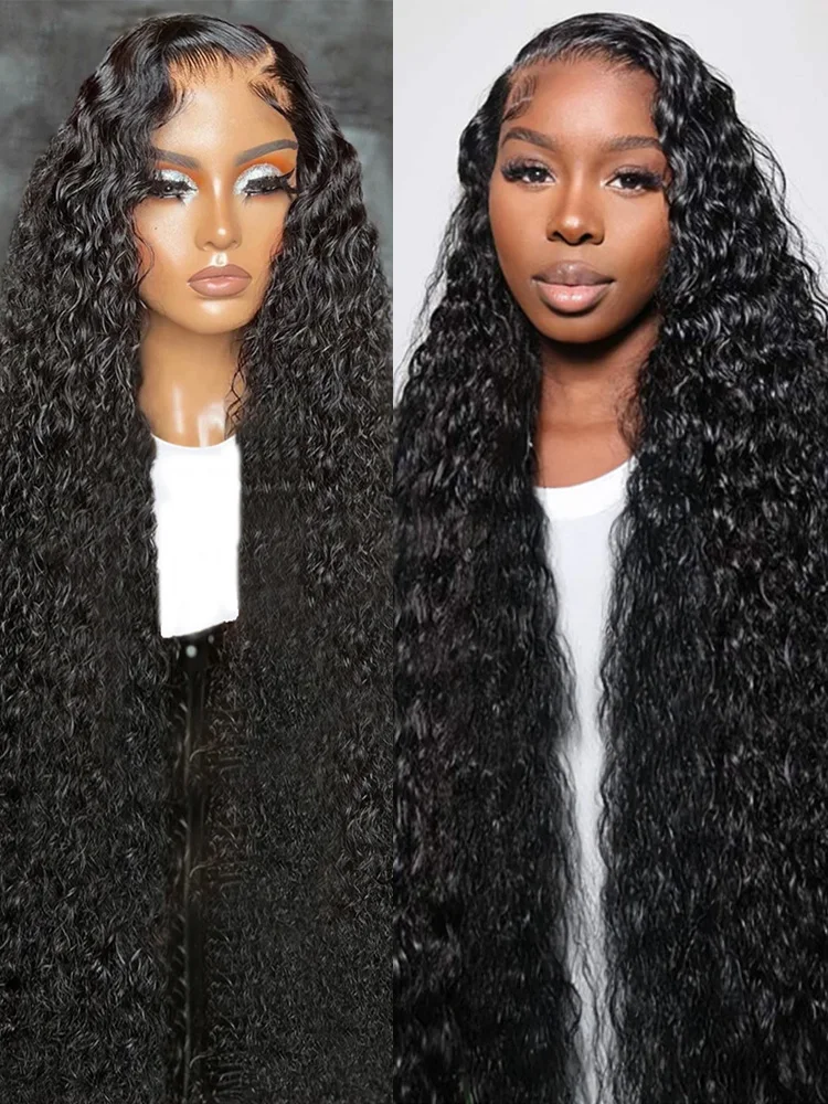 13x4 Glueless Deep Wave Human Hair Wigs Water Wave Ready To Wear 7x5 Lace Frontal Wig Preplucked 250 Density 38 Inches For Women