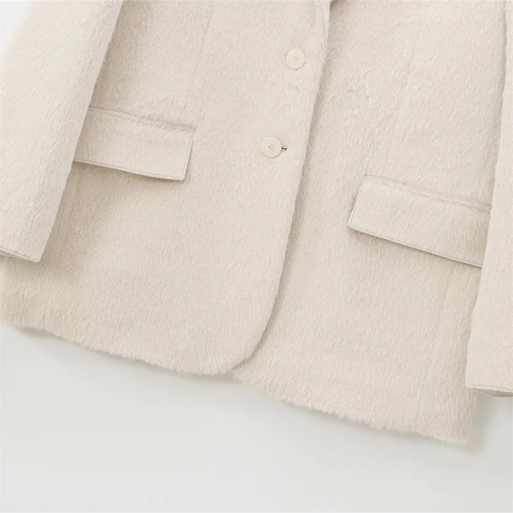 Dames effen kleur pluche textuur revers casual pak met lange mouwen herfst en winter nieuw slim fit jack