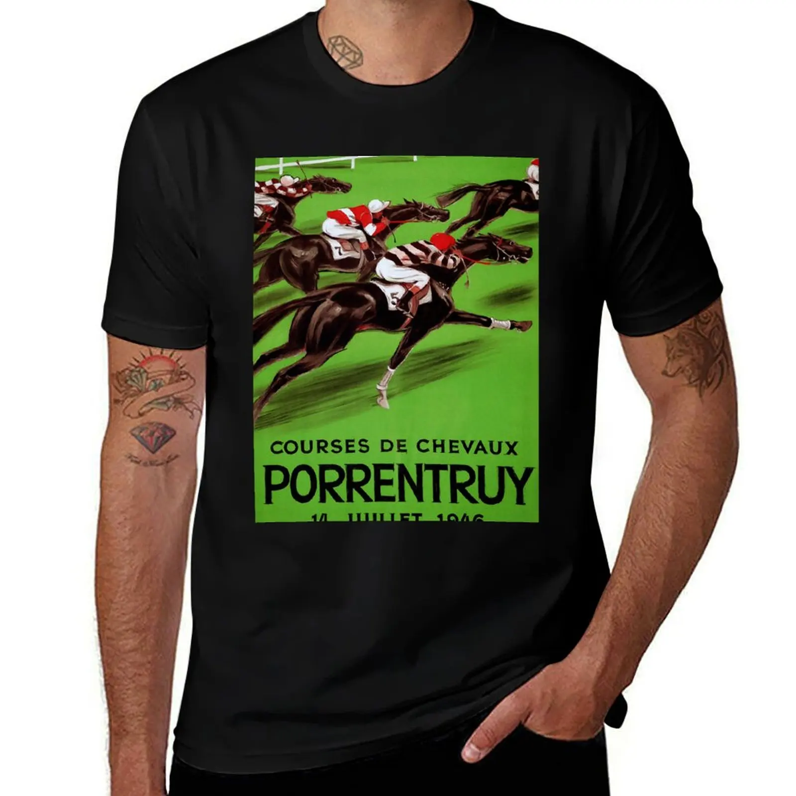 Vintage horse racing sport and travel advert T-Shirt Active Wear Sports for Men T-Shirt