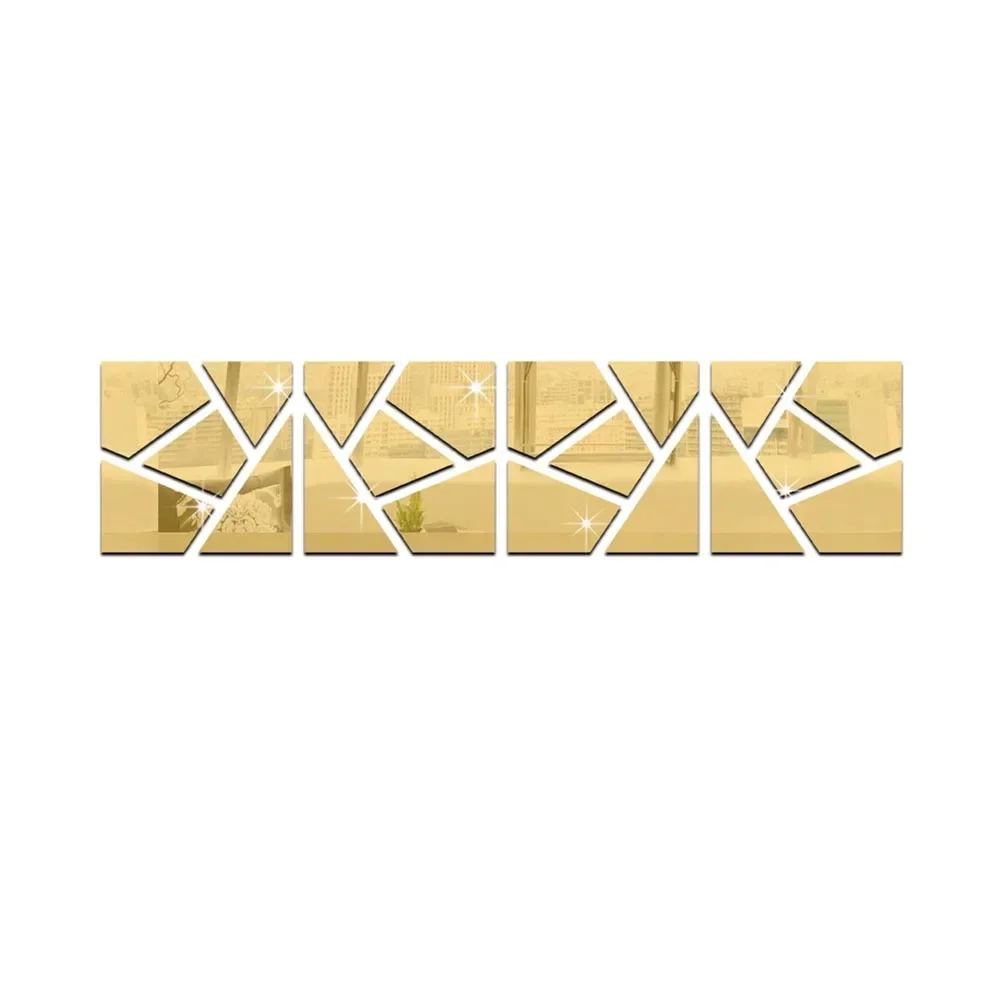 4Pcs/Set 25*100cm*1mm Mirror Wall Sticker Shards Deco Splitter Mosaic Gold Mirror Tile Wallstickers Acrylic PS W/ Adhesive Point