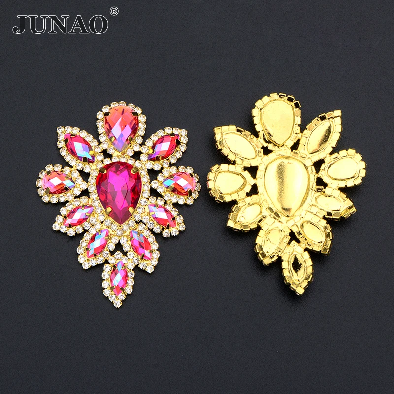 1pc 45*59mm Sew On Purple AB Glass Rhinestones Appliques Sewing Flower Crystal Stones Flatback Claw Strass for Dress Shoes