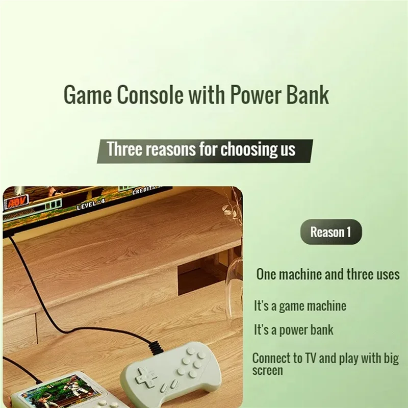Consola de juegos con banco de energía Pantalla IPS de 3,5 pulgadas 6000 Mah Máquina Arcade de 10000 juegos de 16 bits-Verde Durable Fácil de usar