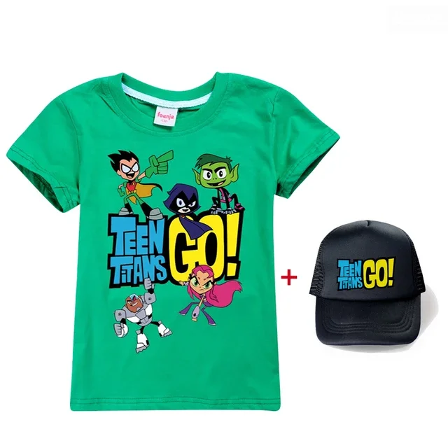 Camiseta de manga corta con estampado de Titans Go para adolescentes, ropa 100% de algodón con sombrero para el sol, 13 colores, Unisex