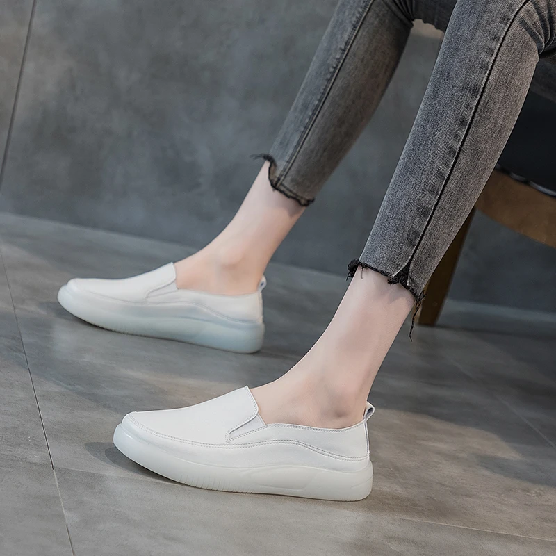 

DIMANYU Genuine Leather Loafers For Women 2026 Spring New Flat Casual Women's Sneakers Large Size Slip-On Shoes Women