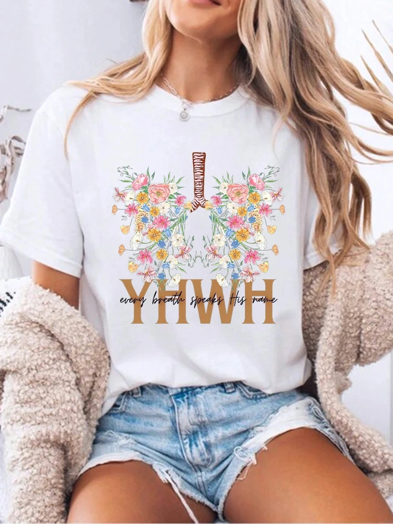 Camisetas para mujer, camisa YHWH, camisa cristiana Floral Yahweh, moda de verano, ropa de manga corta para mujer, camisetas informales de algodón, chándal