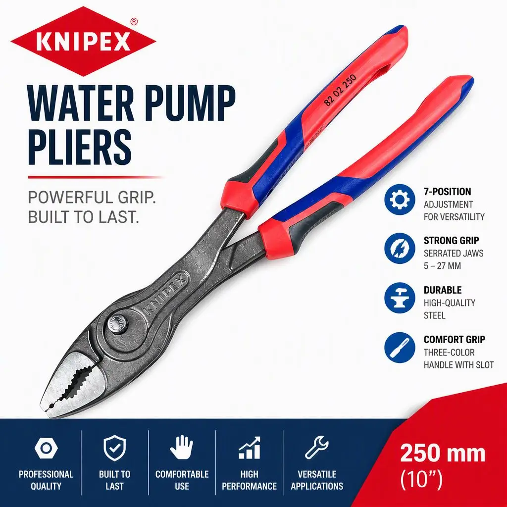 KNIPEX Cobra Water Pump Pliers 8202150/8202200/8202250mm Adjustable Self-locking Pipe Wrench 8702 Series Plumbing Hand Tools