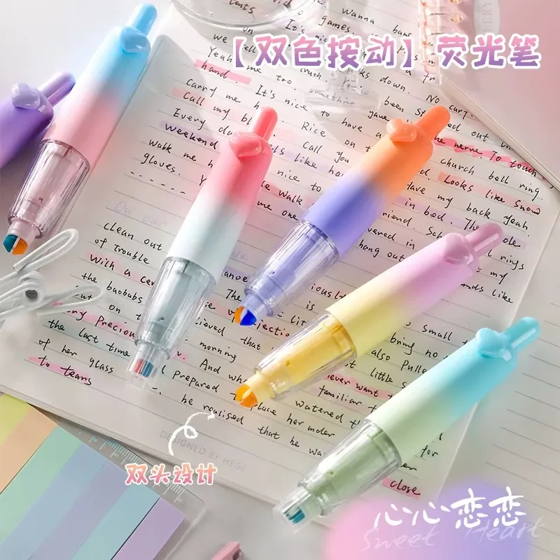 

3Pcs/set Two color Gradient Highlighter Pen Marker Pens Drawing Highlighters Fluorescent Pen Cute Stationery School Supplies