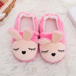 Fashion Toddler Girls Slippers for Winter Baby Loafers Plush Warm Cartoon Bunny Rubber Sole Children Home Shoes House Footwear