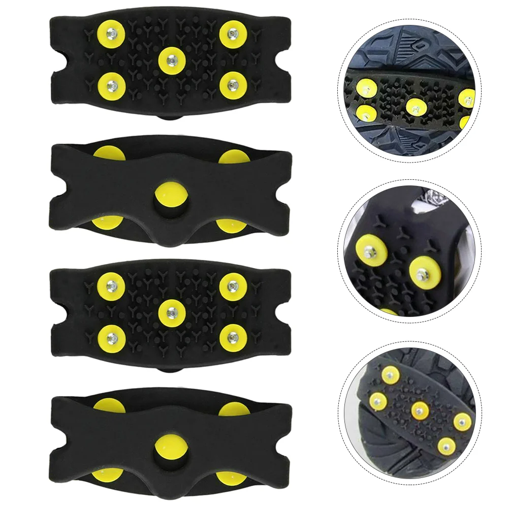 2 Pairs 5 Stud Non-slip Shoe Covers Anti-slip Grippers Hiking Shoes Winter Ice Silica Gel Traction Cleats Snowfield