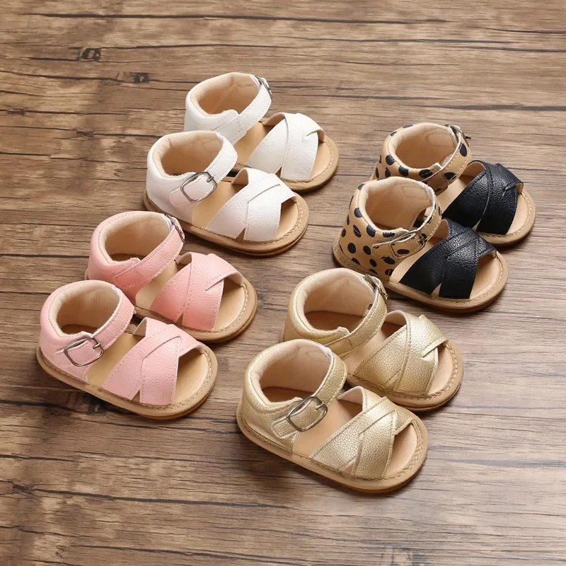 

Summer Baby Infant Girl Sandals Princess PU Pull Strap Flat Anti-Slip Rubber Sole Light Weight Toddler Crib Shoes Newborn Girl