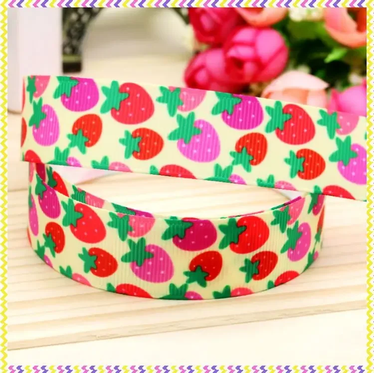 DHK 7/8'' 5yards strawberry printed grosgrain ribbon headwear hair bow diy party decoration OEM Wholesale 22mm E929