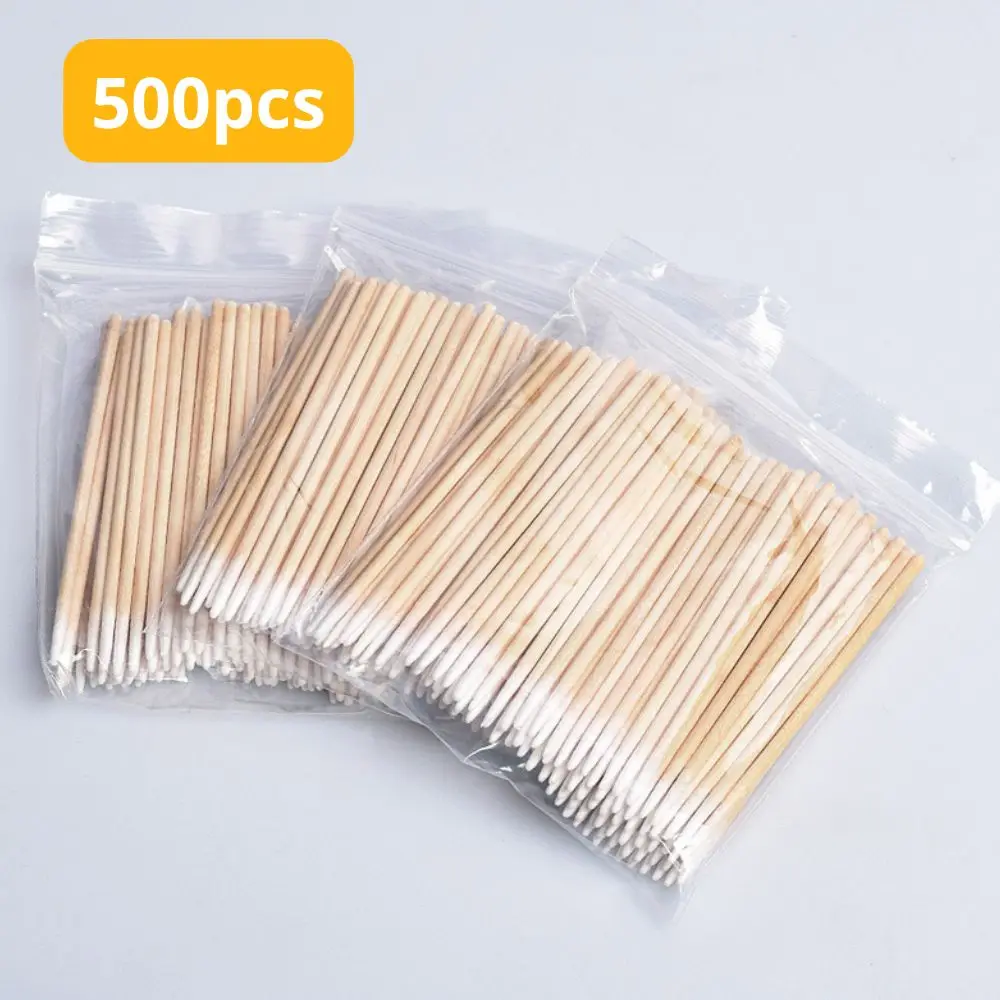 500pcs Wood Cotton Swab Eyelash Extension Tools Ear Care Cleaning Wood Sticks Cosmetic Cotton Swab Buds Micro Brush Makeup Tools