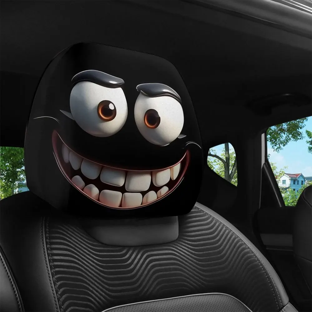 2Pcs Creative Smile Face Car Headrest Covers Funny Expression Style Headrest Protectors for Auto Interior Decoration Universal