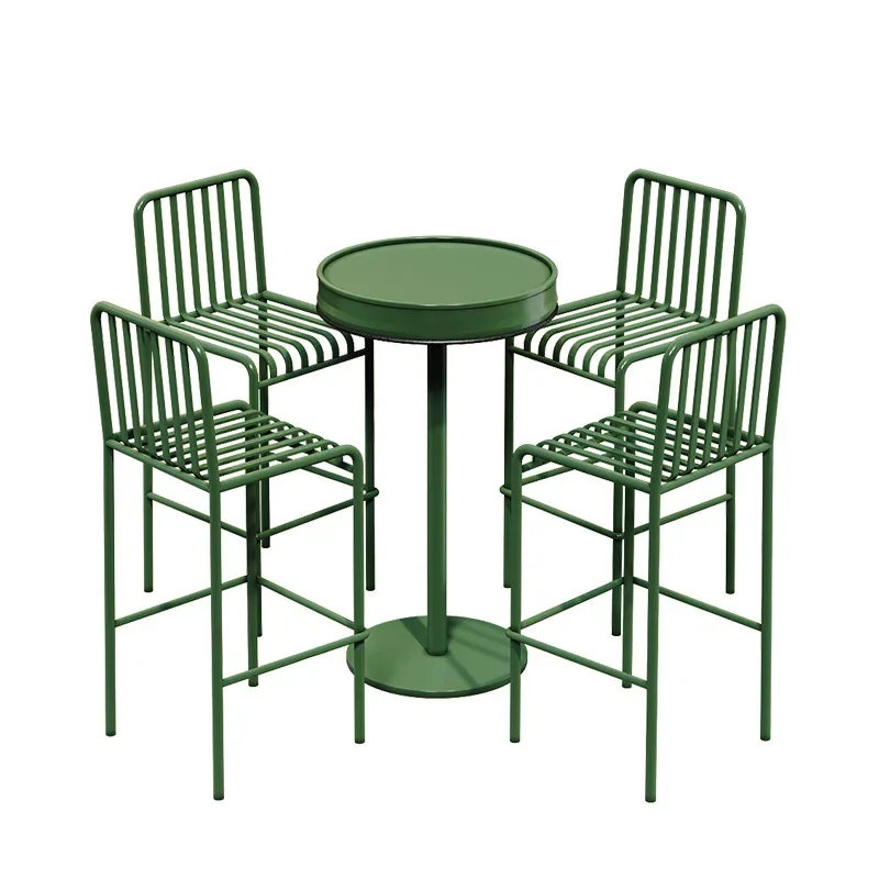 

Outdoor wrought iron table and chair B & B courtyard terrace casual dining table and chair park outdoor metal back table stool c