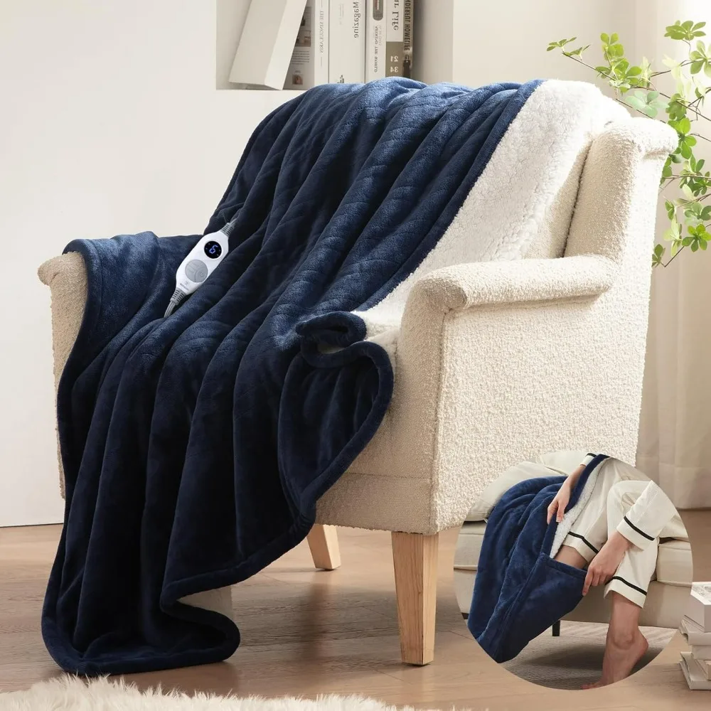 Westinghouse Electric Blanket with Foot Pocket for Adults Ultra Soft Flannel to Sherpa Heated Throw 6 Heating Levels 2-10 Hours