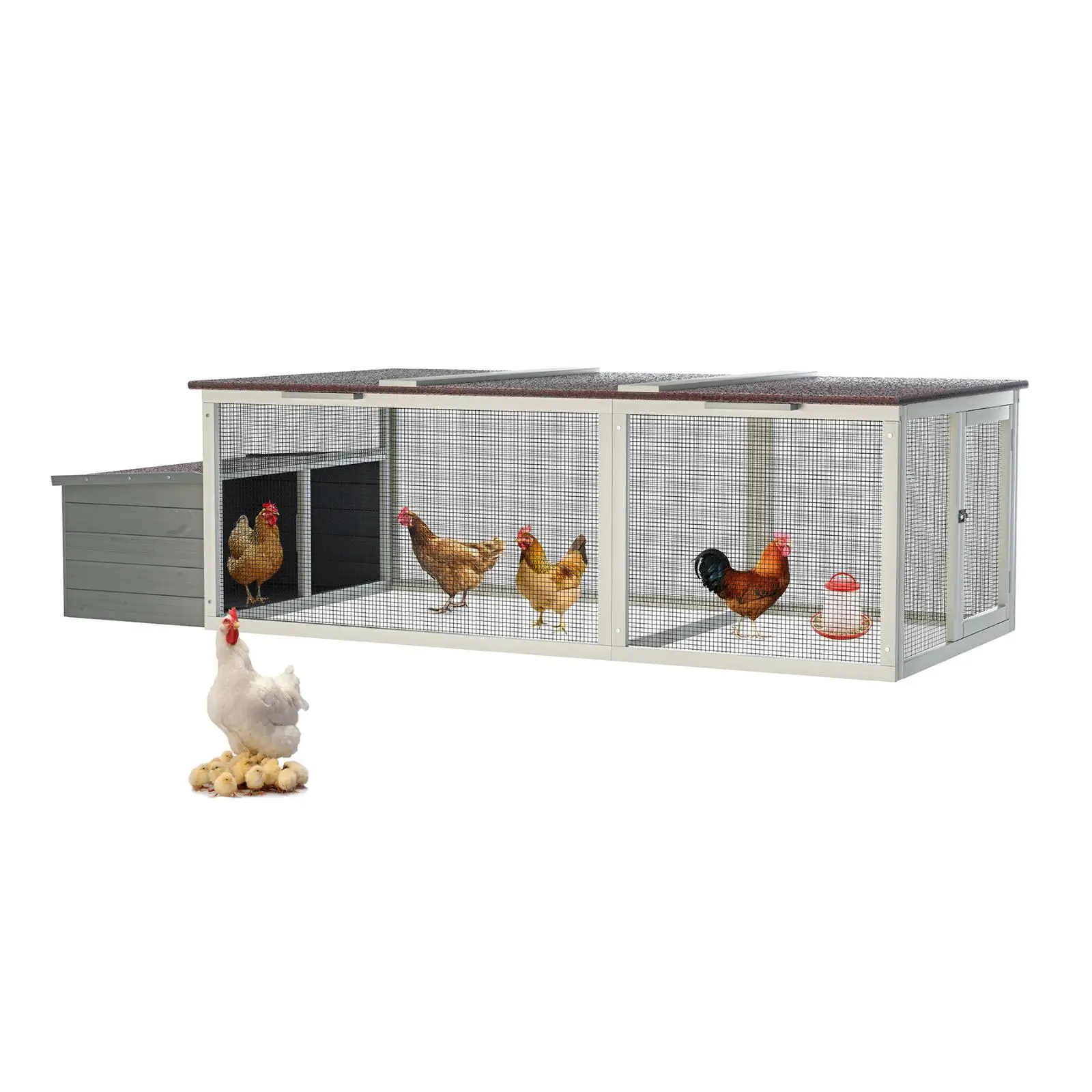 

Outdoor Chicken Coop with Large Activity Area Weatherproof Asphalt Roof Nesting Box Included Pens Hutches Poultry Cage for Hens
