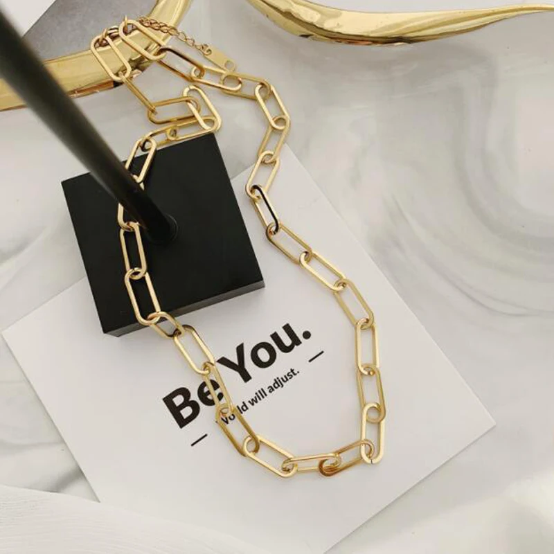 

2022 Hot Fashion Paperclip Link Chain Women Stainless Steel Gold Color Necklace For Men Wedding Jewelry Gift Dropshipping