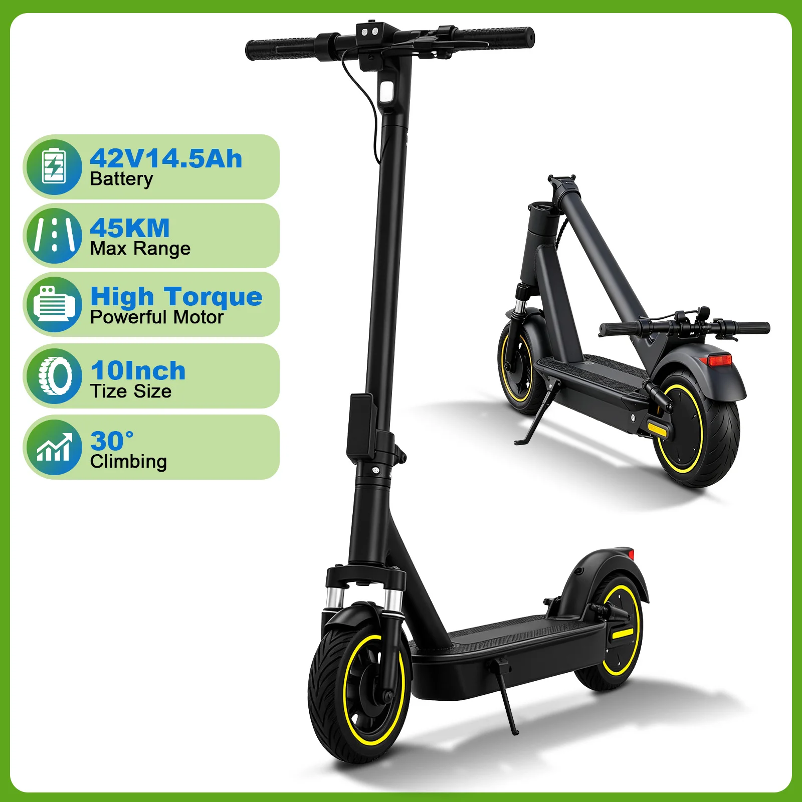AOVOPRO K1 PRO Elektrische Scooter voor Volwassenen, Opvouwbaar, 10 Inch Pneumatische Banden, 42V 14.5Ah Batterij, 45KM Bereik, Dubbele Vering, APP Besturing, Draagbare Elektrische Kick Scooter