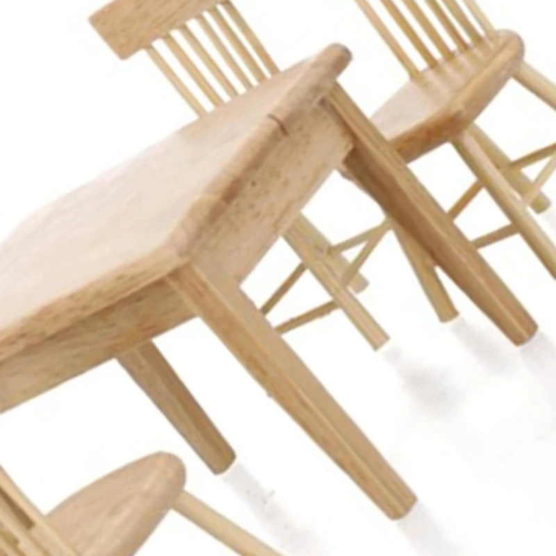 1/12 소형 인형의 집 가구 나무 식탁 의자 시뮬레이션 장난감