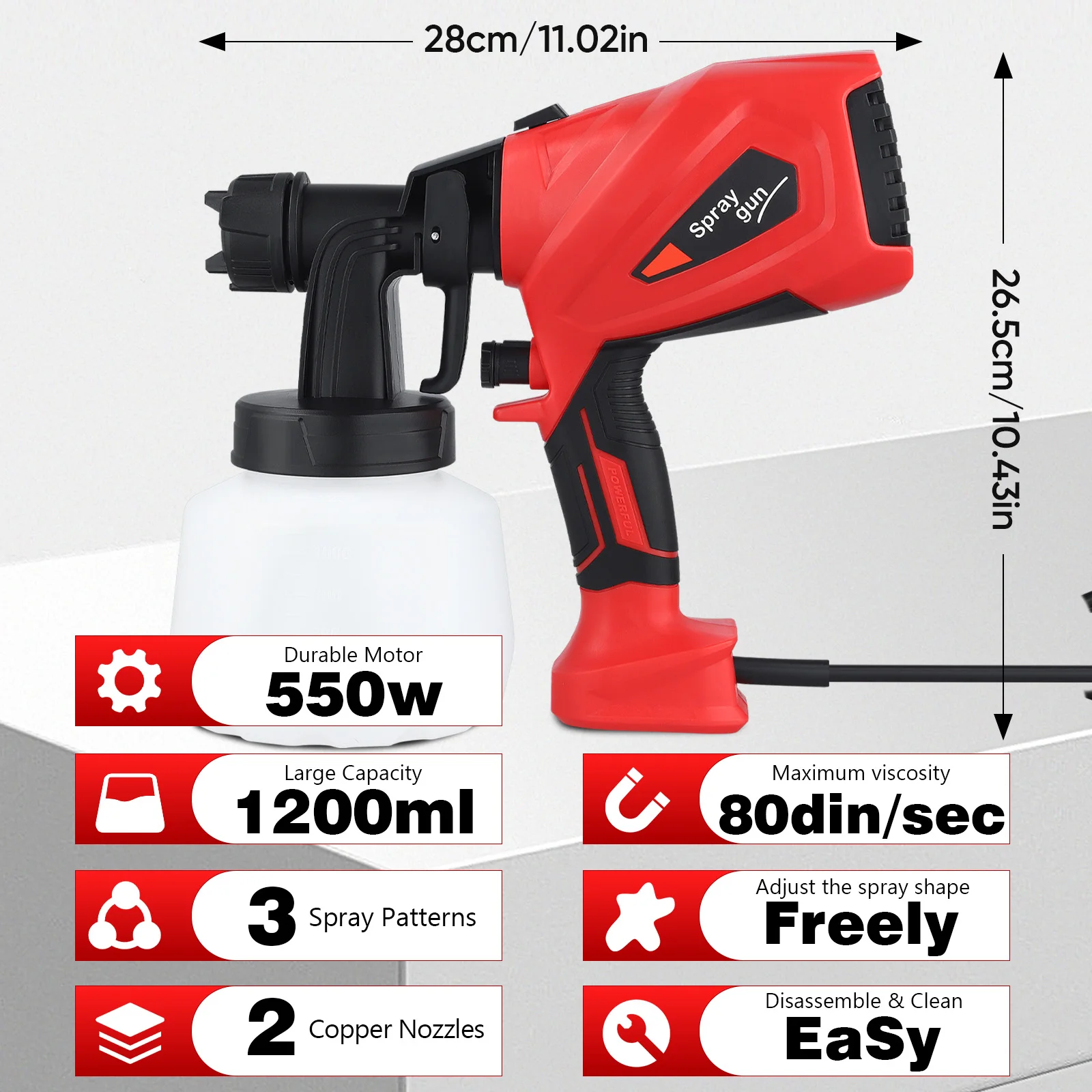 Electric paint sprayer 550 watt electric spray gun, equipped electric spray gun comes with a detachable 1200ml container