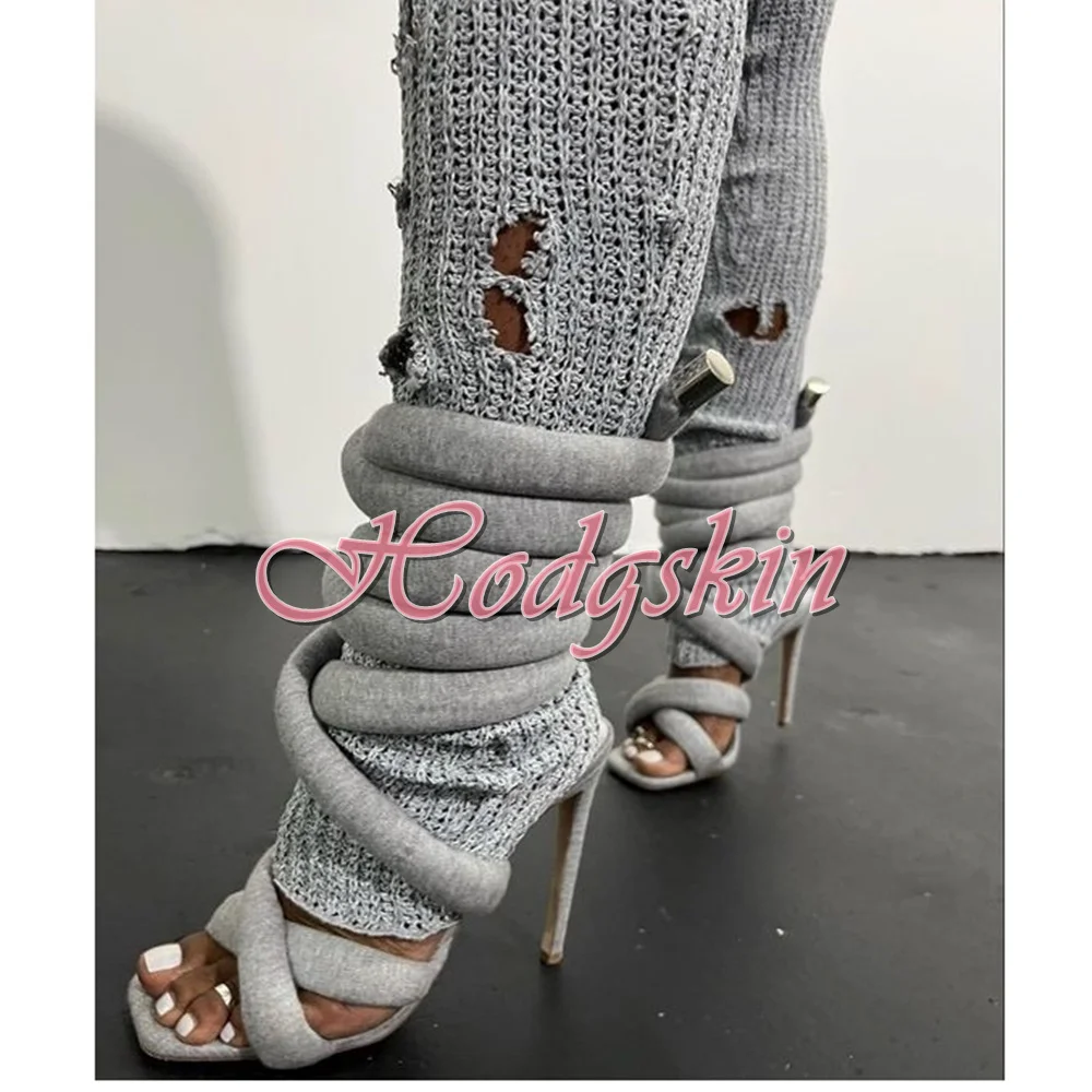 

Soft Thick Straps Wrapped Sandals Open Toe Hollow Cross Tied Women Sandals Sexy Shoes Thin High Heels Solid Lace Up Summer Party