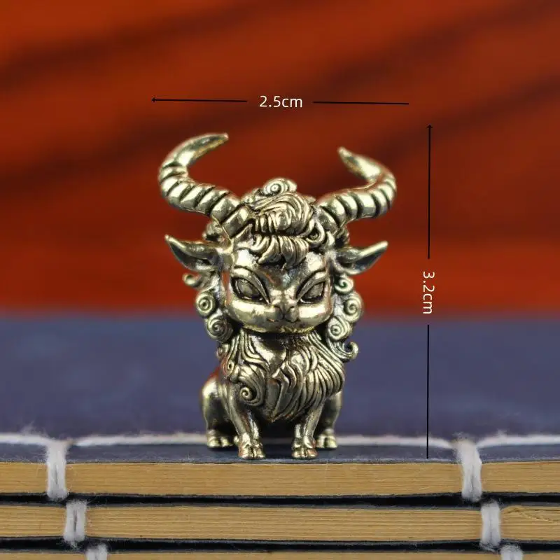 Mini Brass Chinese Qilin Figurines With Exquisite Carved Details Perfect For Home Office Desktop Decoration Collection Gift