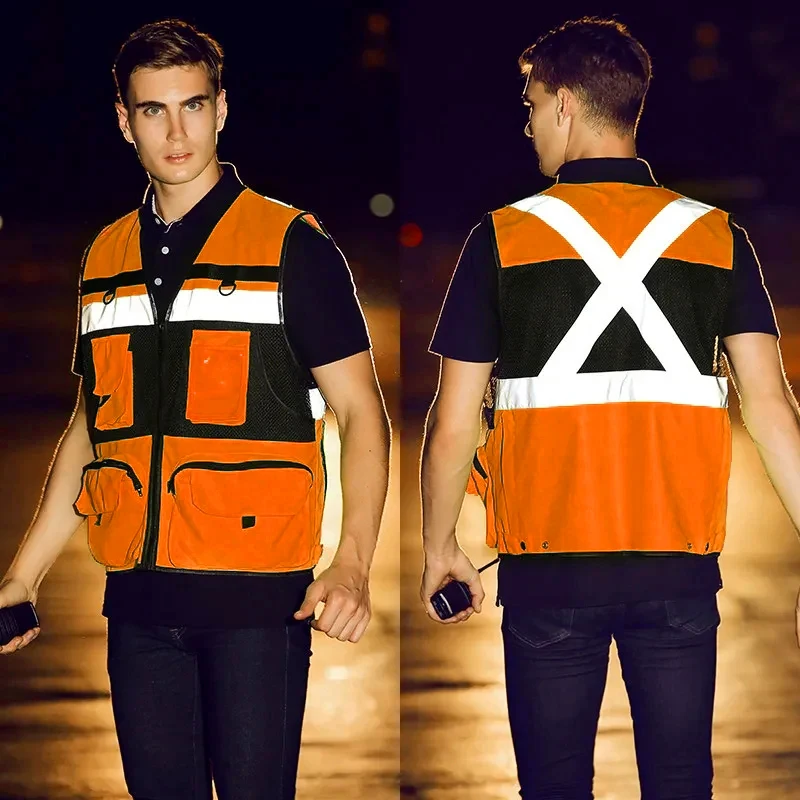 High Visibility Reflective Safety Vest Large Pocket Construction Worker Work Clothes Motorcycle Reflective Cycling Clothes