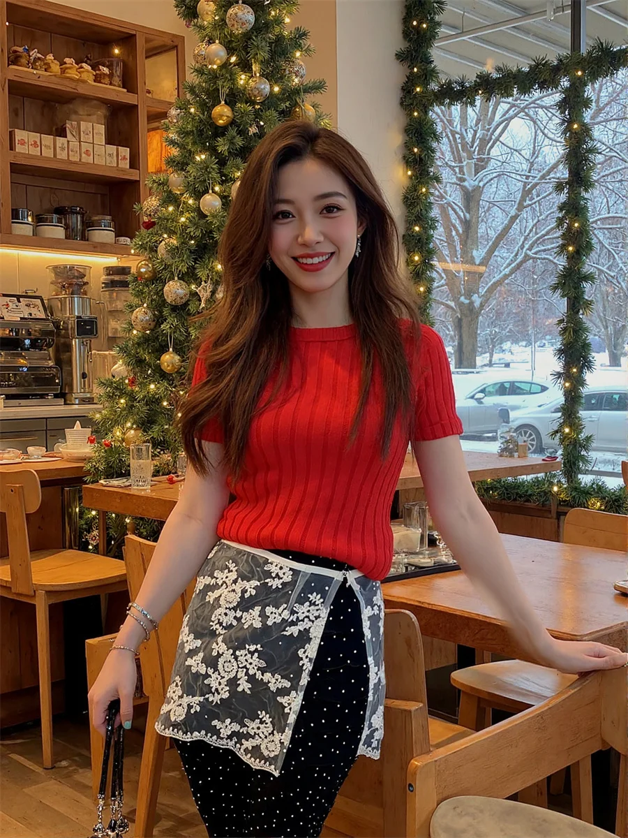 

Mesh All-match Fashion Skirts Womens Shirred Patchwork Lace-up Pleat Comfortable Detail Artistic Feminina Layered Spring Unique