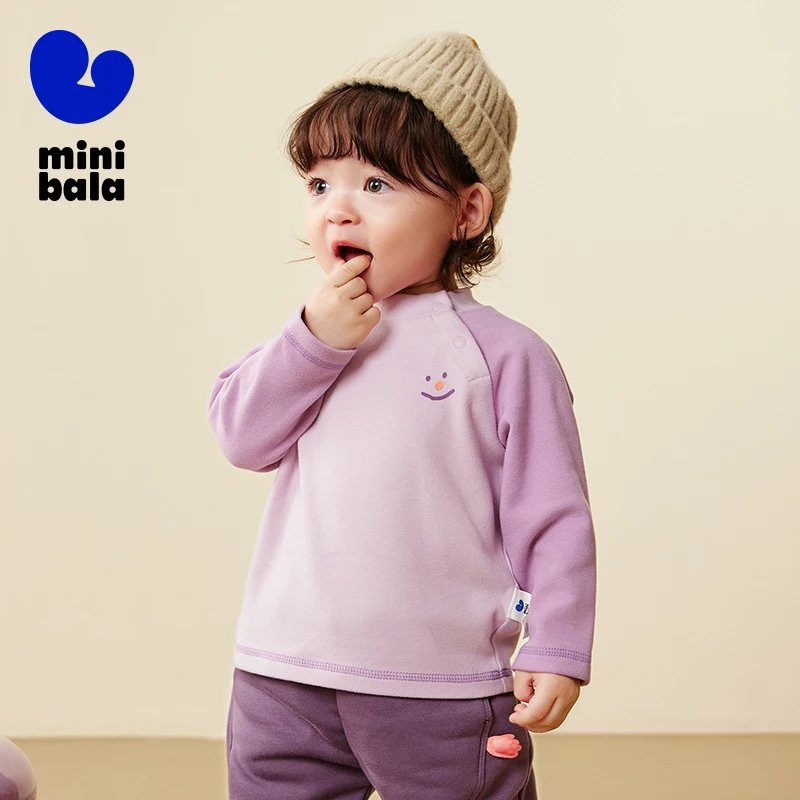 تي شيرت ميني بالا للأطفال 2025 شتاء جديد صديق للبشرة مبطن بالصوف الحراري طبقة أساسية