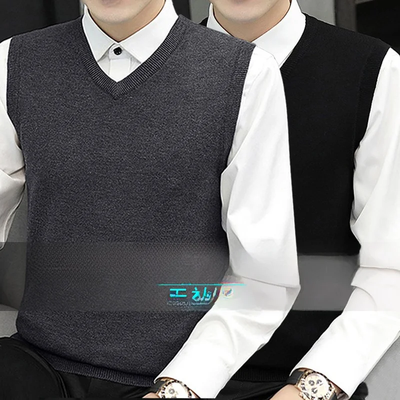 

Мужской вязаный шерстяной жилет с круглым вырезом, осенне-зимний, теплый, повседневный, модный, универсальный, без бренда, с ребристым низом