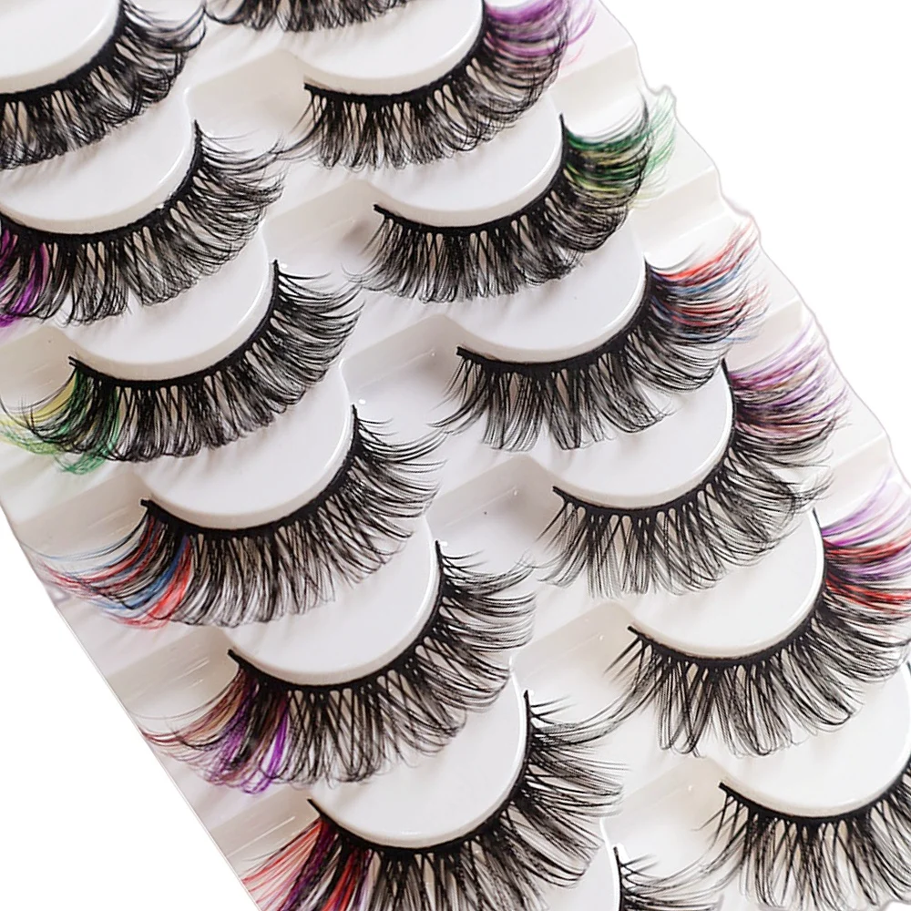 7 Paar heiß verkaufte dicke und lockige europäische und amerikanische Bühnen-Make-up-Augenendfarbe gemischte flauschige falsche Wimpern