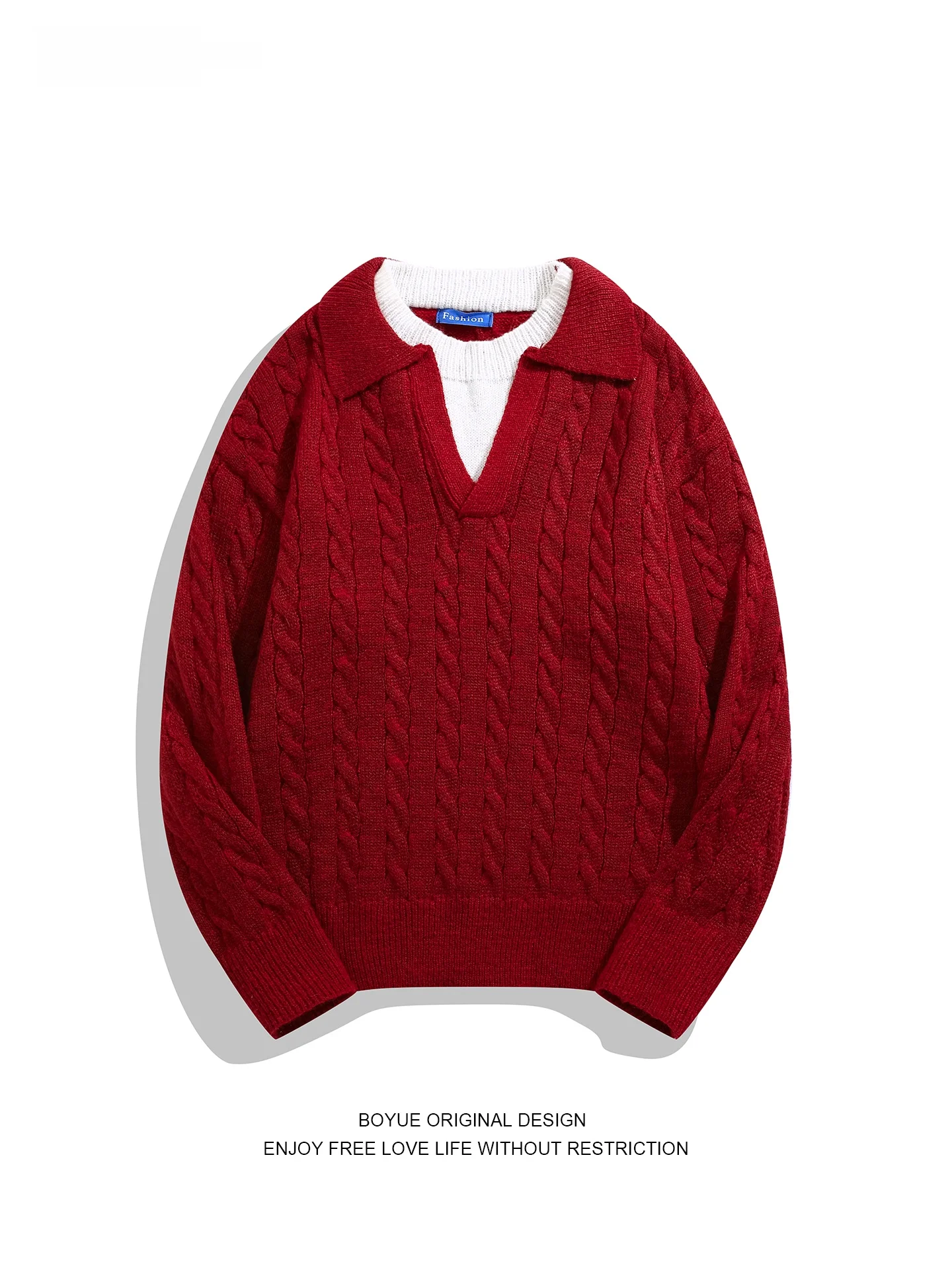 

Boyue Twisted Knit Sweater Faionable Warm Soft Versatile Collared Pullover for Men And Women Trendy Casual Winter Wear