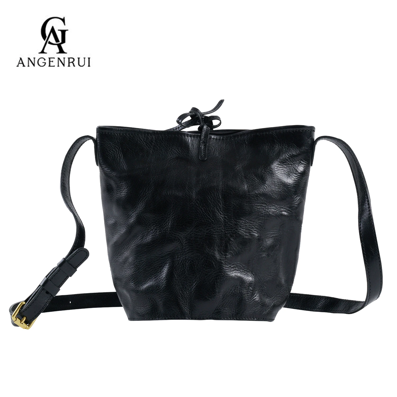 

ANGENGRUI Brand Luxury Leather Women's Bag Fashion Bucket Bag Vegetable Tanned First Layer Cow Leather Sling Shoulder Handbags