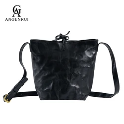 ANGENGRUI di marca di lusso borsa da donna in pelle borsa a secchiello di moda conciata al vegetale borse a tracolla in pelle di mucca di primo strato