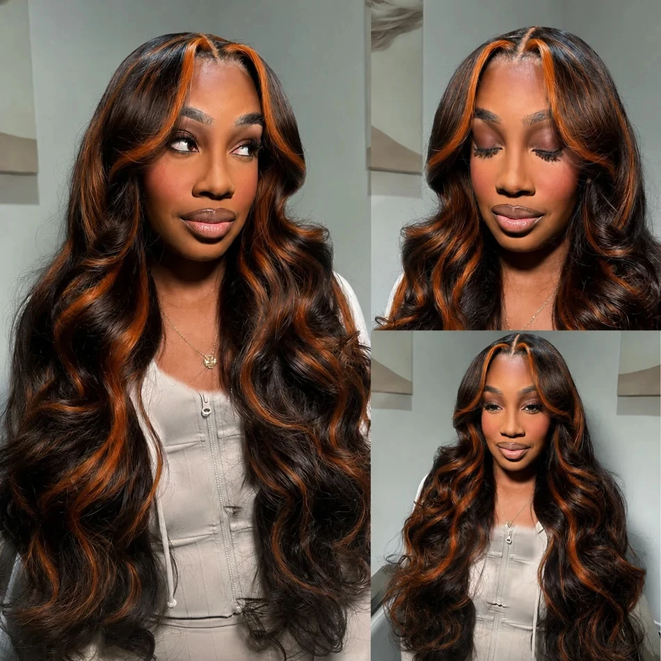 1B/30 Body Wave 13x4 13x6 Highlight Lace Front Human Hair Wig Brazilian 32 Inch Omber Brown Colored 5x5 Glueless Wig Human Hair