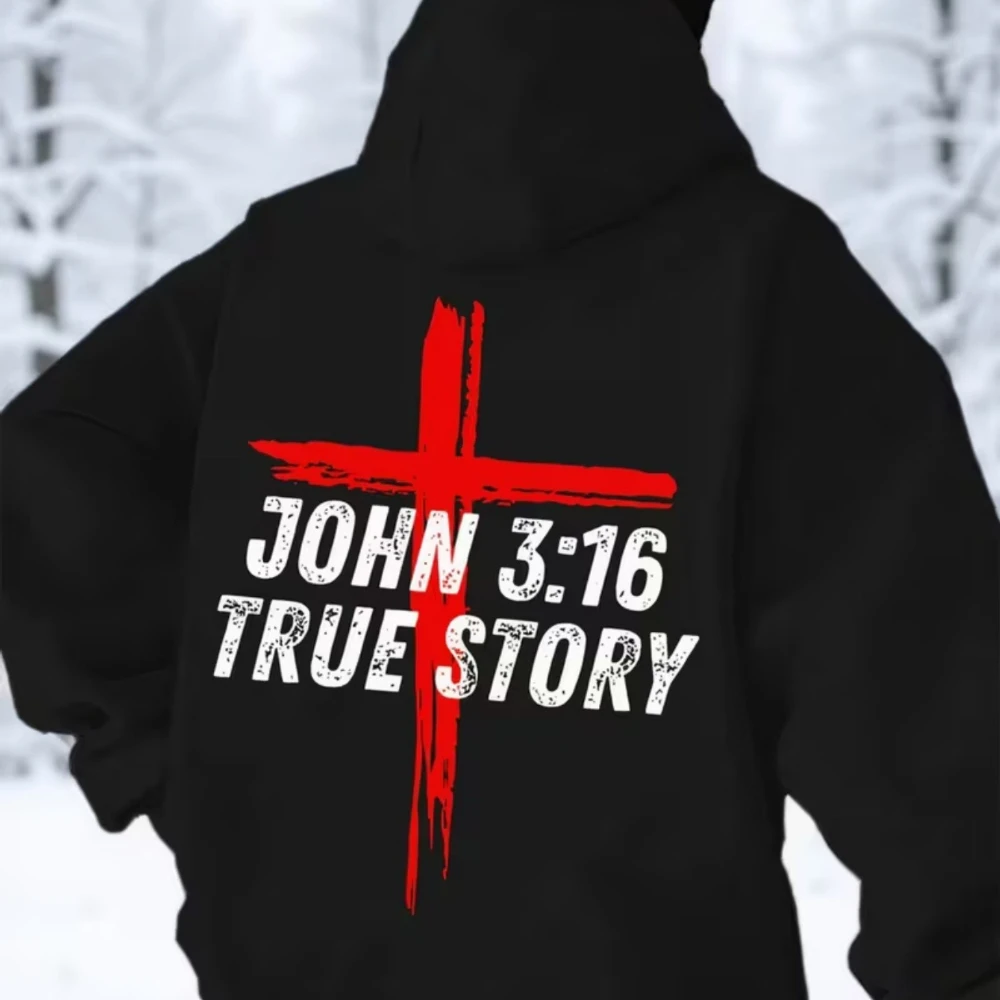 

CLOOCL Red Cross JOHN 3:16 TRUE STORY Printed Hoodie Autumn/Winter Fashion Mens Clothing